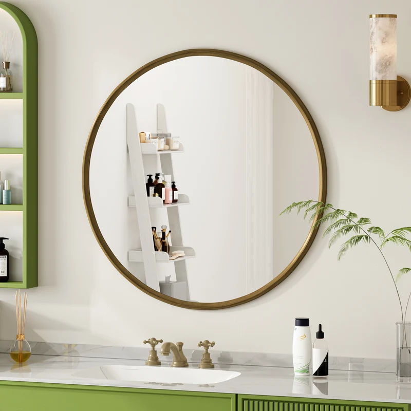 Miroir mural rond avec cadre en métal bronze - Ø 80 cm LUNARTHORN