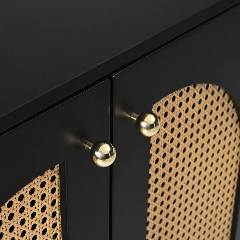 Buffet vintage noir 4 portes en rotin courbées UNNEL