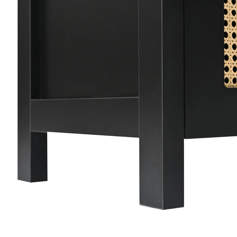 Buffet vintage noir 4 portes en rotin courbées UNNEL