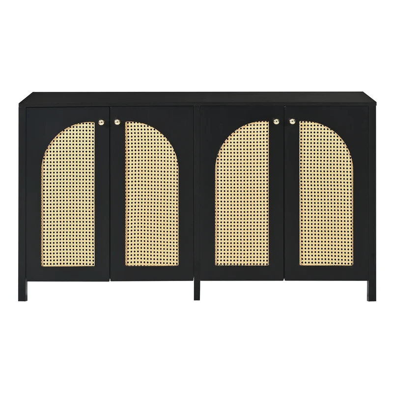 Buffet vintage noir 4 portes en rotin courbées UNNEL
