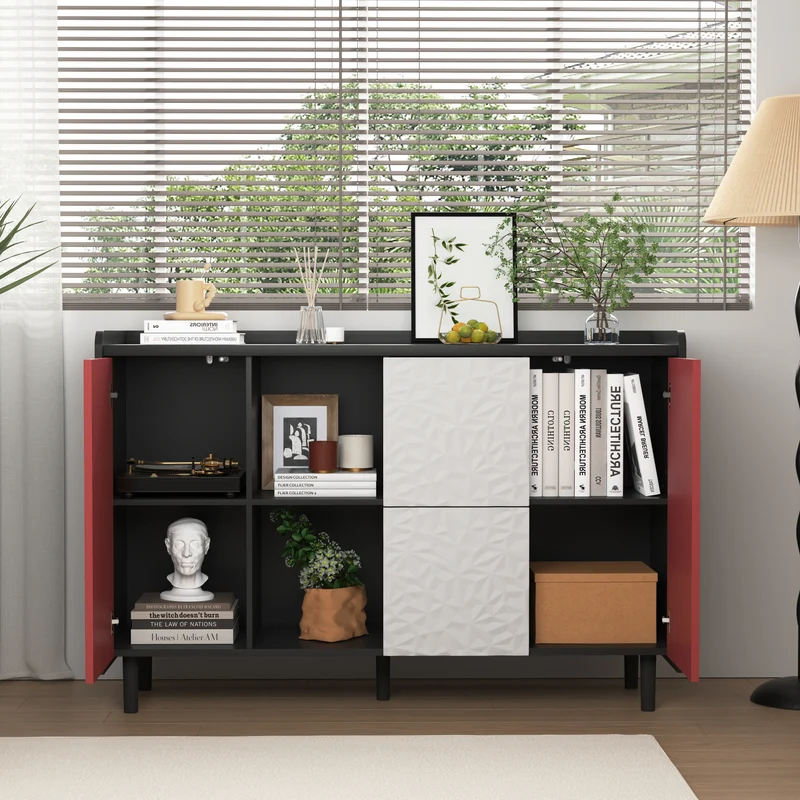 Buffet de rangement moderne noir rouge et blanc KHUTS