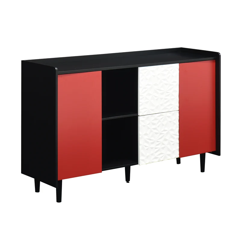 Buffet de rangement moderne noir rouge et blanc KHUTS