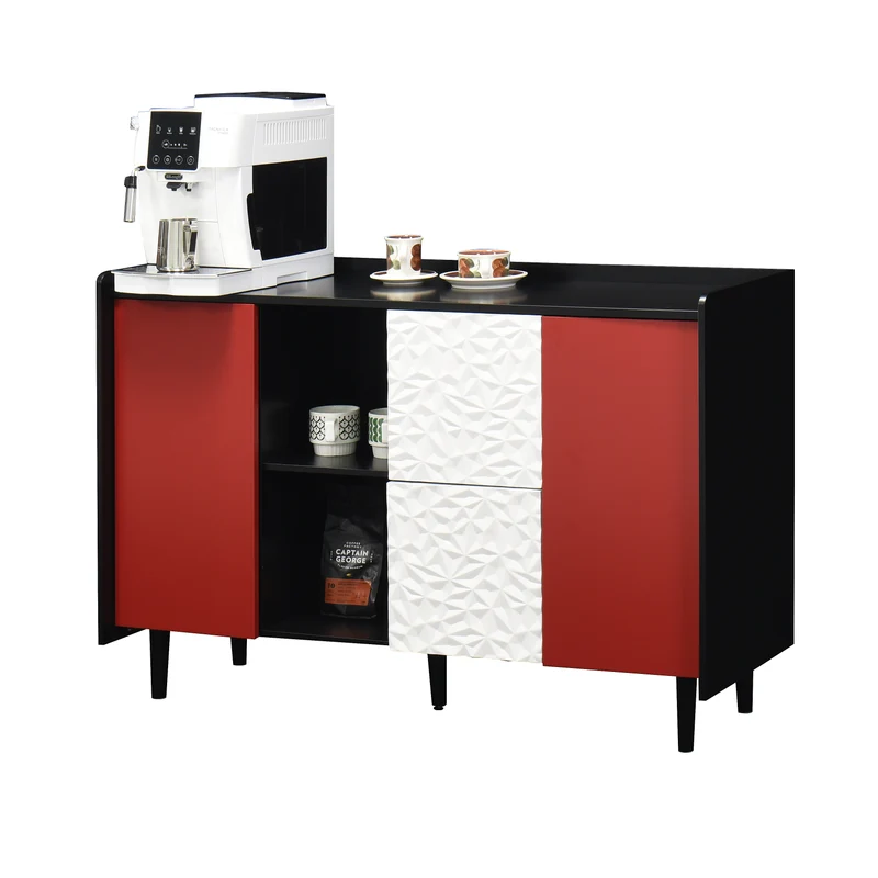 Buffet de rangement moderne noir rouge et blanc KHUTS