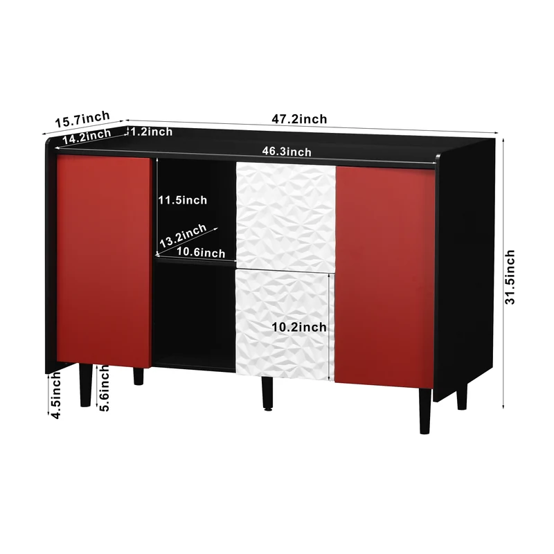 Buffet de rangement moderne noir rouge et blanc KHUTS