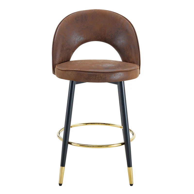 Lot de 2 tabourets de bar marron pivotant 360° style vintage pieds noir dorés et repose-pied HARMONIUS