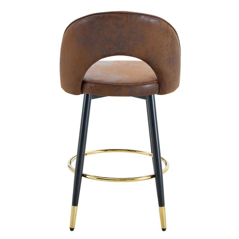 Lot de 2 tabourets de bar marron pivotant 360° style vintage pieds noir dorés et repose-pied HARMONIUS