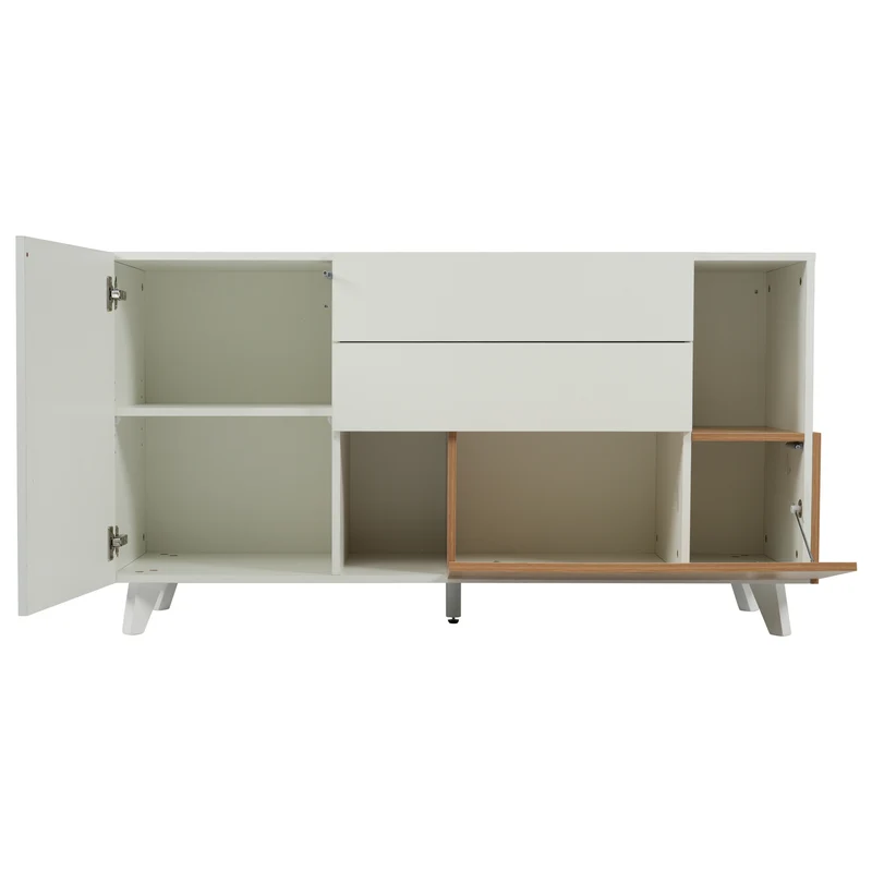 Buffet blanc brillant et effet bois 2 niches 2 tiroirs et 1 porte SHIELNIH