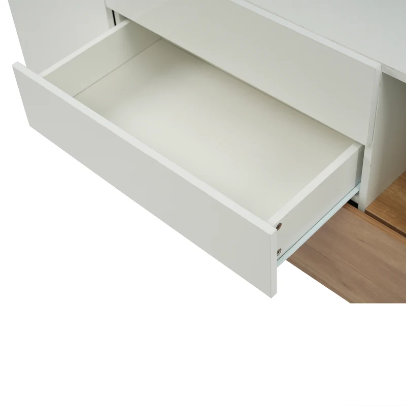 Buffet blanc brillant et effet bois 2 niches 2 tiroirs et 1 porte SHIELNIH