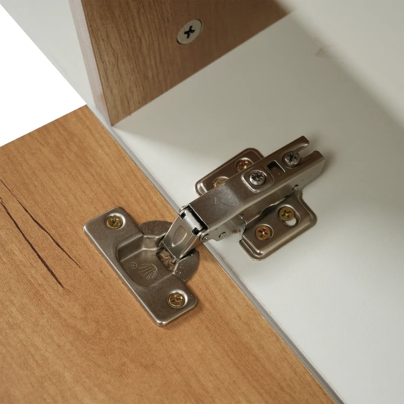 Buffet blanc brillant et effet bois 2 niches 2 tiroirs et 1 porte SHIELNIH
