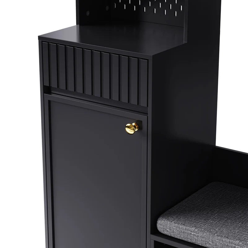 Vestiaire à l'entrée noir multifonction avec banc et rangements 100×180×35 cm BLISSUM