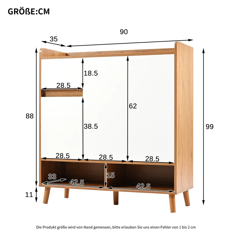 Meuble à chaussures blanc et effet bois 3 portes 1 tiroir 90x35x99 cm LUNALN