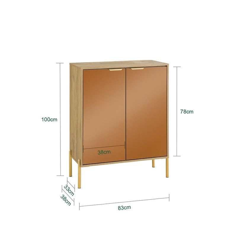 SoBuy FSB96-G Armoire à Chaussures avec 2 Portes Effet Miroir et 5 Compartiments – L83×P38×H100 cm, Charge 80 kg, Finition Dorée
