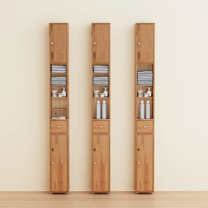 SoBuy BZR34-II-SH Colonne Salle de Bain Ultra-Étroite en Pin Massif, 4 Étagères Réglables et Tiroir, Anti-Basculement – Charge 25 kg – 20×20×180 cm, Bois