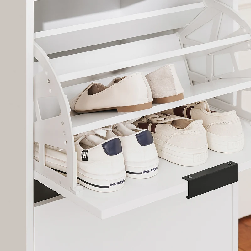 SoBuy FSB95-W Armoire à Chaussures 2 Abattants et 1 Porte en Verre, Meuble d'Entrée Design – 59x40x115 cm, Blanc