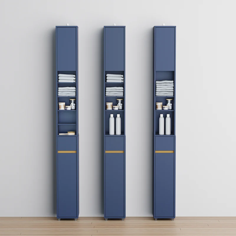 SoBuy BZR34-II-B Colonne Bleue Design – Meuble WC Ultra-Fin 20 cm, Décoratif, 180 cm