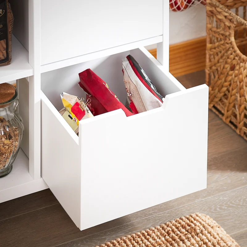 SoBuy FKW111-WN Desserte cuisine à roulettes 53 cm avec plan en bois, tiroir et étagères – Ìlot mobile gain de place blanc naturel