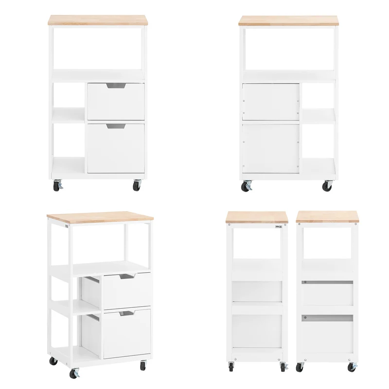 SoBuy FKW111-WN Desserte cuisine à roulettes 53 cm avec plan en bois, tiroir et étagères – Ìlot mobile gain de place blanc naturel