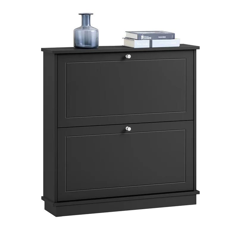 SoBuy FSR99-SCH Meuble à Chaussures Ultra-Slim 18cm, 2 Abattants, 8-10 Paires, Charge 30 kg – 76x18x78 cm, Noir