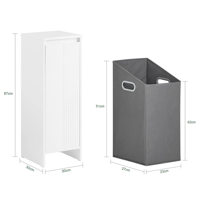 SoBuy BZR154-W Petit Meuble Salle de Bain avec Panier à Linge – Meuble WC Rangement 30x30x87 cm avec Porte Abattante, Design Moderne Blanc, Idéal pour Buanderie