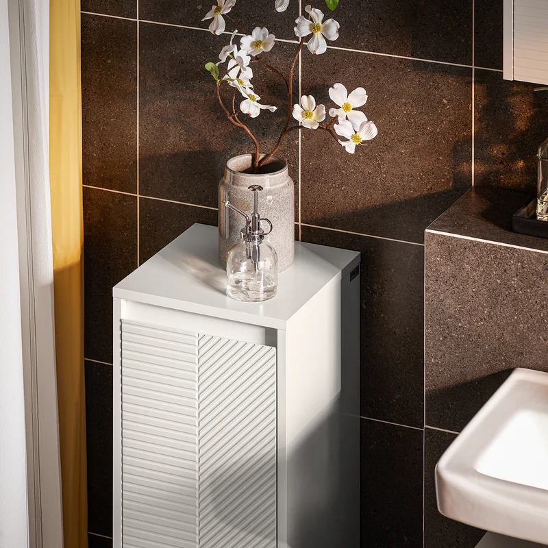 SoBuy BZR154-W Petit Meuble Salle de Bain avec Panier à Linge – Meuble WC Rangement 30x30x87 cm avec Porte Abattante, Design Moderne Blanc, Idéal pour Buanderie