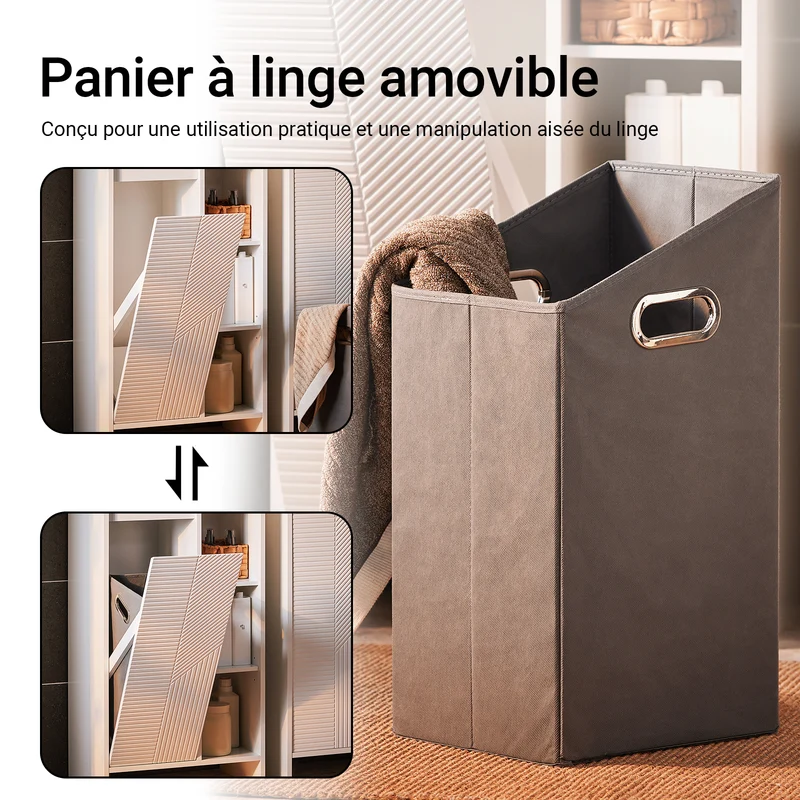 SoBuy BZR156-W Meuble Salle de Bain avec Panier à Linge – Colonne Rangement WC étroite avec Porte Abattante et Étagères Ouvertes, 86x50x30cm, Blanc