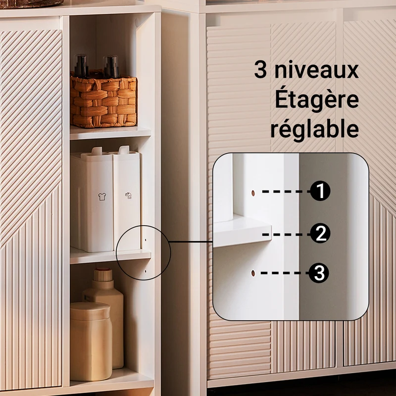 SoBuy BZR156-W Meuble Salle de Bain avec Panier à Linge – Colonne Rangement WC étroite avec Porte Abattante et Étagères Ouvertes, 86x50x30cm, Blanc