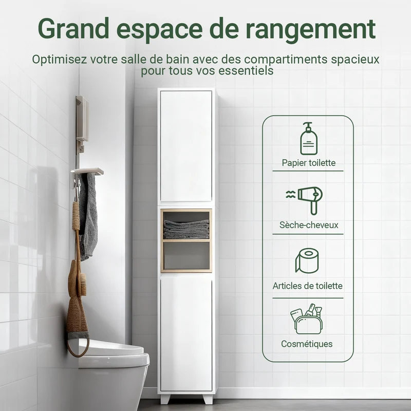 SoBuy BZR147-W Colonne de Salle de Bain 170 cm – Blanc