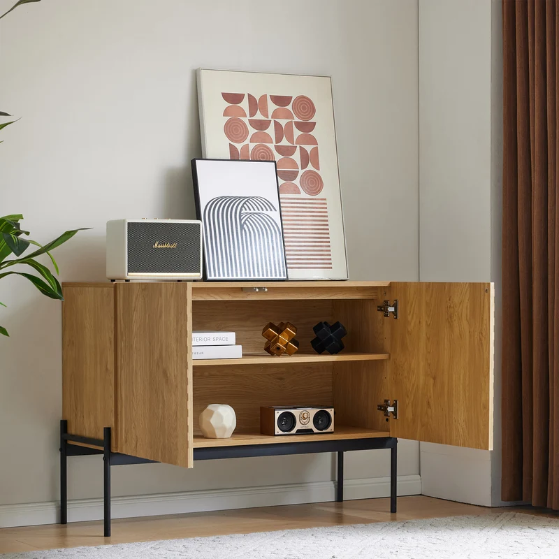 Buffet avec 2 portes et pieds en métal, buffet design linéaire 100*40*70cm VAIKNELS