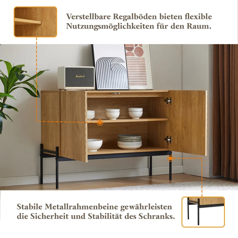Buffet avec 2 portes et pieds en métal, buffet design linéaire 100*40*70cm VAIKNELS