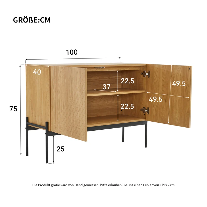 Buffet avec 2 portes et pieds en métal, buffet design linéaire 100*40*70cm VAIKNELS