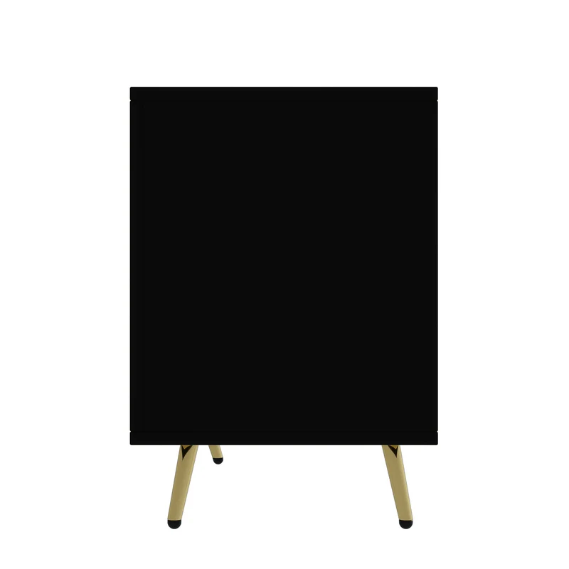 Buffet élégant effet bois brossées et noir 4 portes poignées et pieds dorées 160*40*75 cm VIMIDS