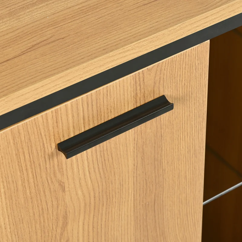 Buffet effet bois et noir 3 tiroirs, 3 niches et 2 portes avec éclairage LED UVAT