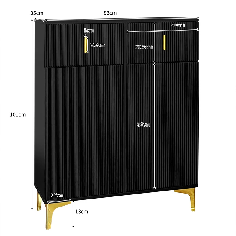 Buffet noir texturé avec détails dorés 2 tiroirs 2 portes SHEZA