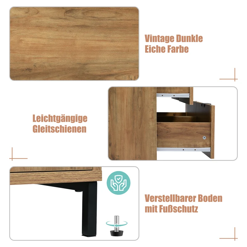 Buffet effet bois chêne foncé 6 tiroirs 120x40x76cm CRENGRIK