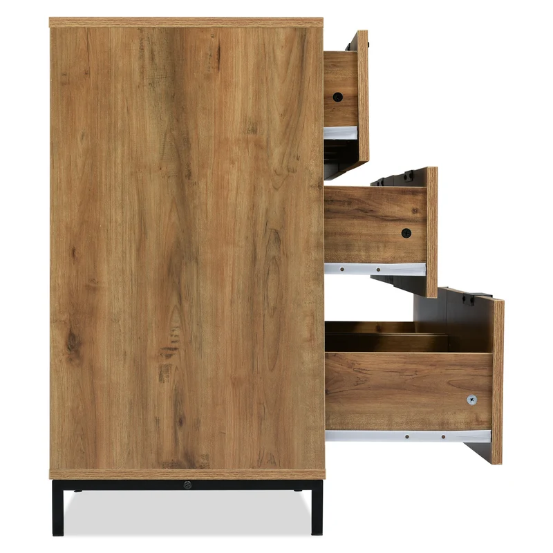 Buffet effet bois chêne foncé 6 tiroirs 120x40x76cm CRENGRIK