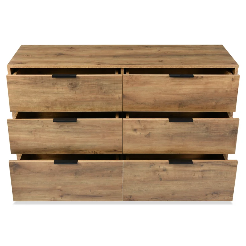 Buffet effet bois chêne foncé 6 tiroirs 120x40x76cm CRENGRIK