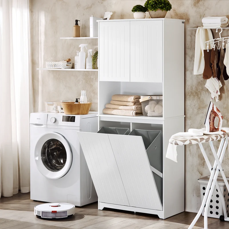 SoBuy BZR150-W Colonne Salle de Bain avec Paniers à Linge – Meuble Gain de Place 170 cm – Blanc
