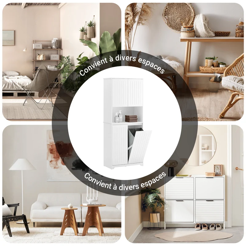 SoBuy BZR150-W Colonne Salle de Bain avec Paniers à Linge – Meuble Gain de Place 170 cm – Blanc