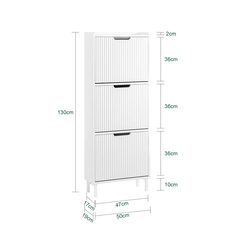 SoBuy FSR177-H-W Armoire à Chaussures 3 Abattants – 6 à 8 Paires, 19 cm de Profondeur, Anti-Basculement – 50×19×130 cm, Blanc