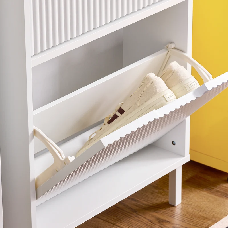SoBuy FSR177-H-W Armoire à Chaussures 3 Abattants – 6 à 8 Paires, 19 cm de Profondeur, Anti-Basculement – 50×19×130 cm, Blanc