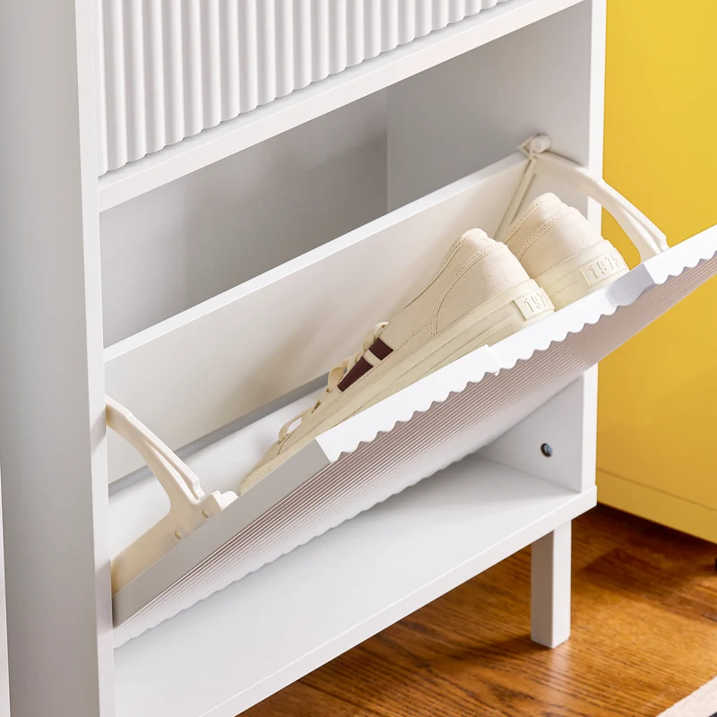 SoBuy FSR177-W Armoire à Chaussures 2 Abattants – 4 à 6 Paires, 19 cm de Profondeur, Anti-Basculement – 50×19×90 cm, Blanc