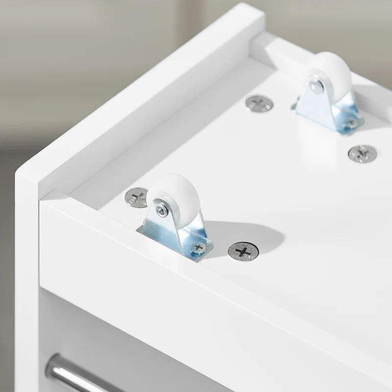 SoBuy NSR01-W Chariot de Rangement avec Roues et 4 Niveaux, Format Compact, Rangement Optimisé, Design Fonctionnel, Usage Quotidien – L60×P18×H82 cm, Blanc