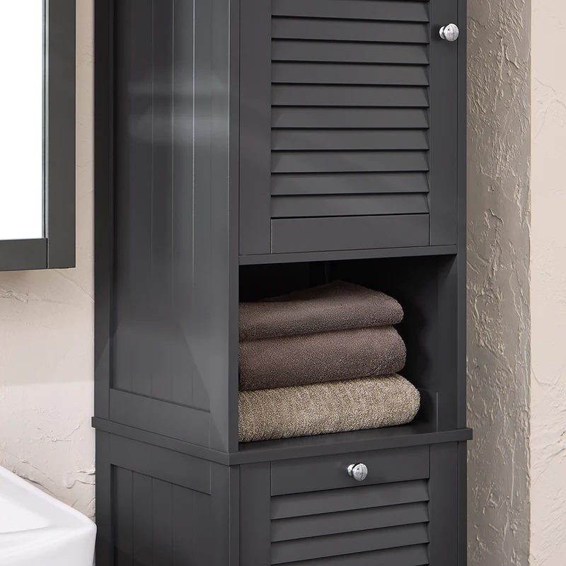 SoBuy BZR124-DG Meuble Colonne avec Panier à Linge – Armoire de Salle de Bain Rangement Étroit Étagère de Salle de Bain Petit Meuble WC Placard Gris 40x170x38 cm
