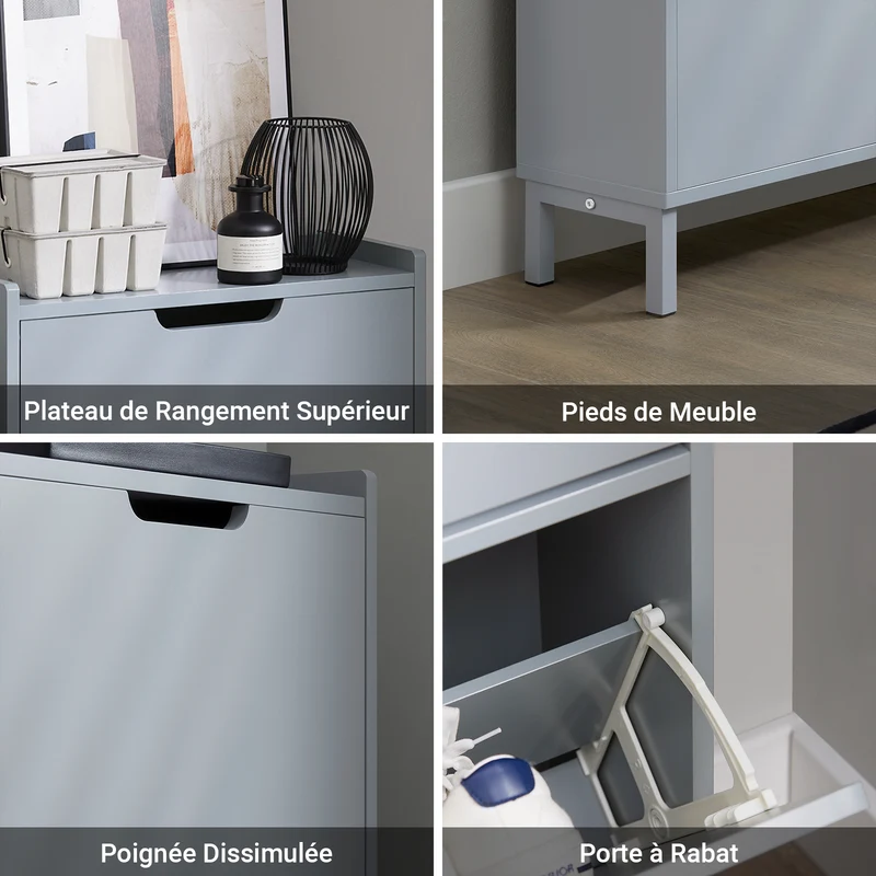 SoBuy FSR151-HG Armoire à Chaussures 2 Abattants Ultra-Slim 19cm, Rangement Compact pour Entrée Couloir – 50x19x91 cm, Gris
