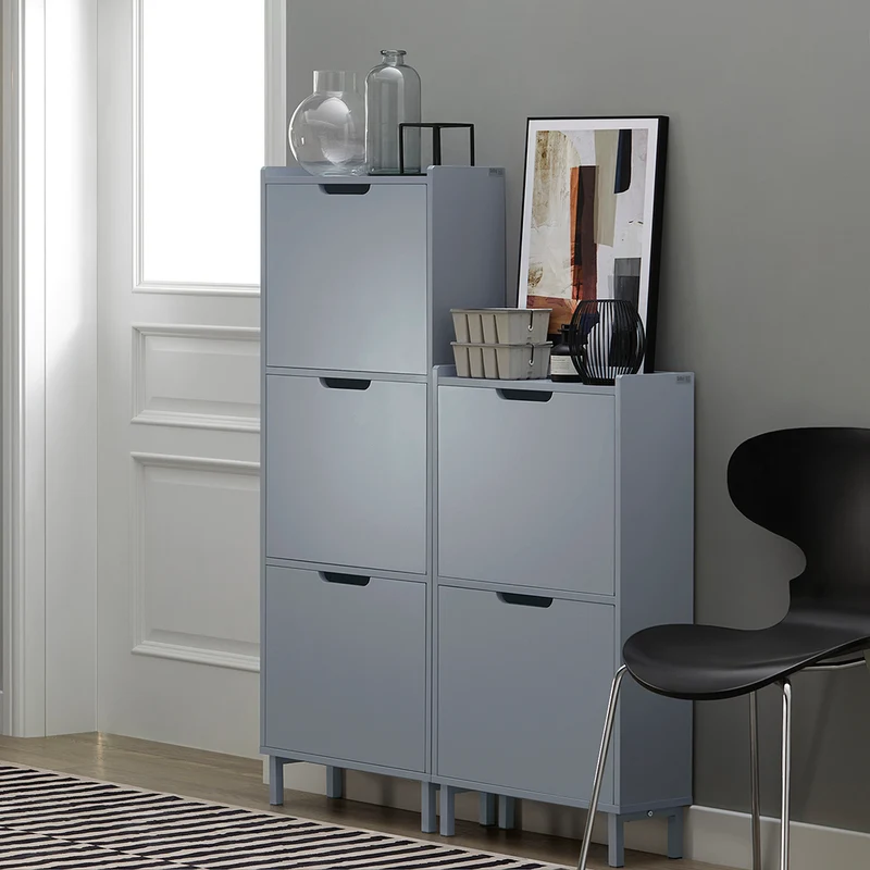 SoBuy FSR151-HG Armoire à Chaussures 2 Abattants Ultra-Slim 19cm, Rangement Compact pour Entrée Couloir – 50x19x91 cm, Gris
