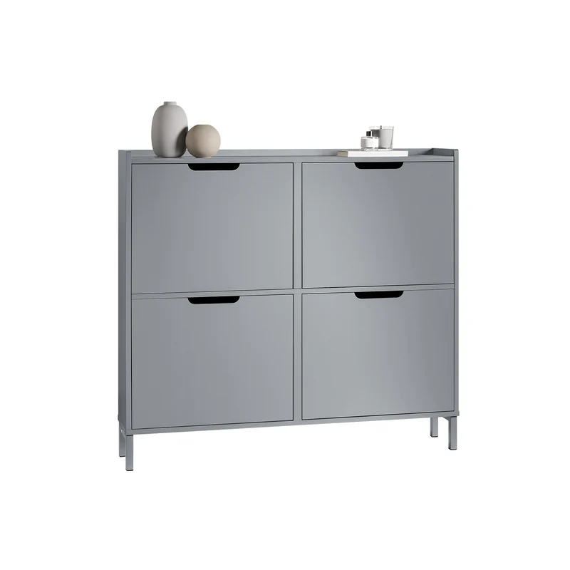 SoBuy FSR100-HG Armoire à Chaussures Ultra-Slim 19 cm – 4 Abattants, 8–12 Paires, Anti-Basculement, Gris, 100×19×91 cm