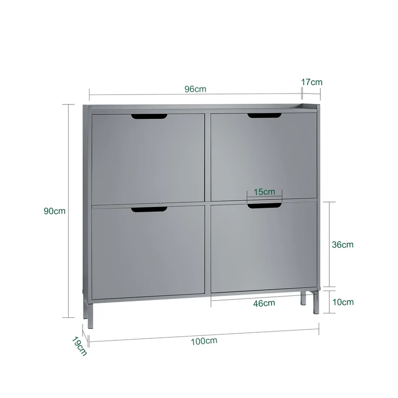 SoBuy FSR100-HG Armoire à Chaussures Ultra-Slim 19 cm – 4 Abattants, 8–12 Paires, Anti-Basculement, Gris, 100×19×91 cm