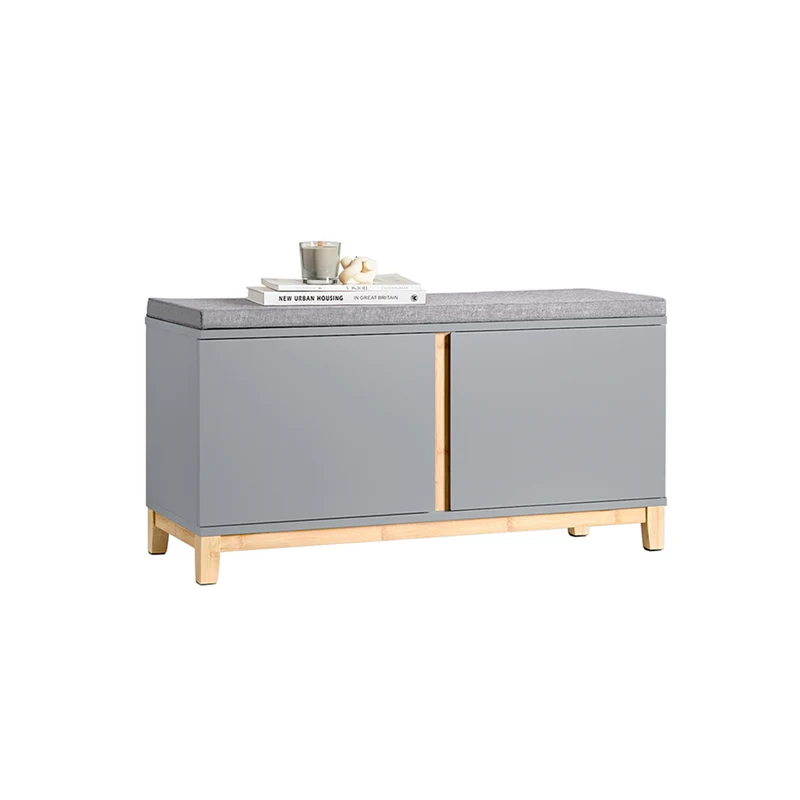 SoBuy FSR117-HG Banc à Chaussures Banc de Rangement Meuble à Chaussures d'Entrée avec Siège Rembourré et 2 Portes