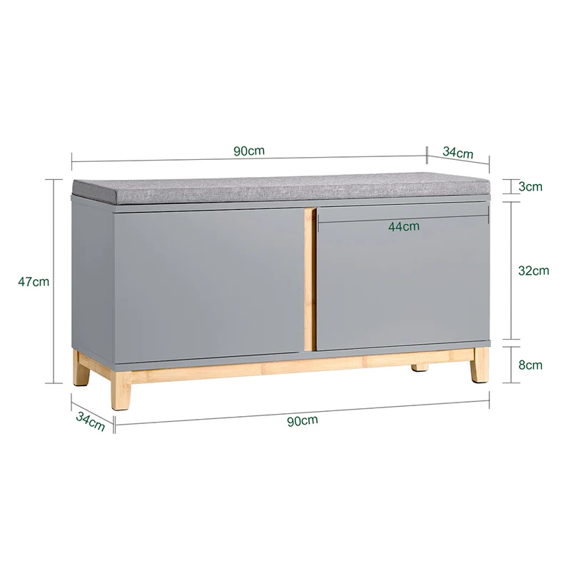 SoBuy FSR117-HG Banc à Chaussures Banc de Rangement Meuble à Chaussures d'Entrée avec Siège Rembourré et 2 Portes