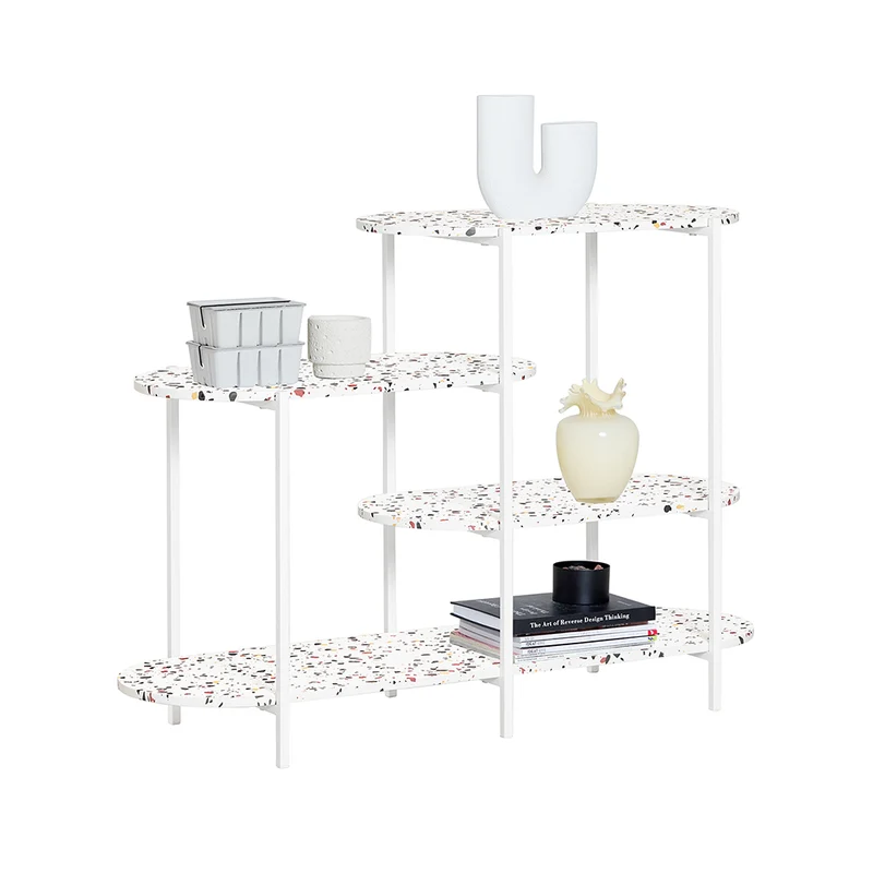 SoBuy FSB89-W Table Console, Table d'Appoint, Table d’Entrée, Étagère de Rangement, Étagère Asymétrique à 4 Niveaux